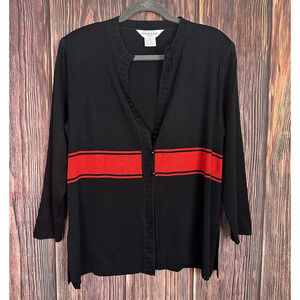 Exclusively Misook Womens Red Black Knit Colorblock Cardigan Jacket Size Large L